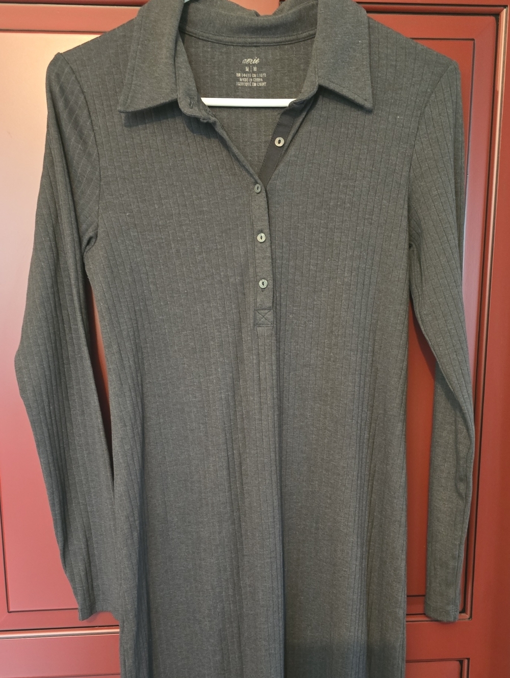 aerie Charcoal Ribbed Long Sleeve Polo Dress